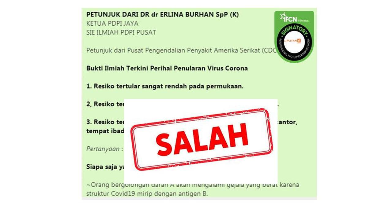 [HOAX] Tidak Benar Pesan Berantai Berisi Bukti Ilmiah Terkait Penularan Covid-19